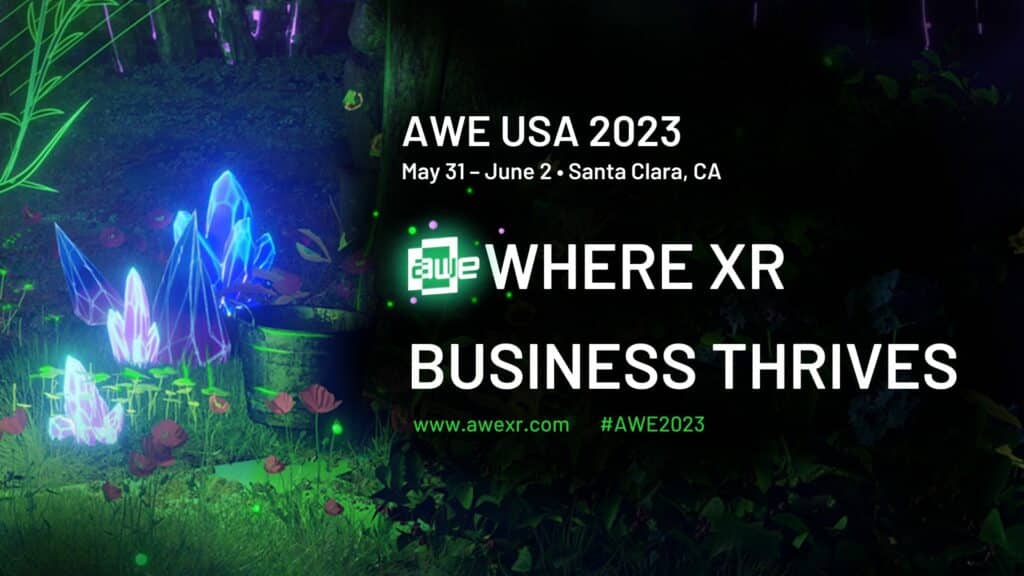 WE 2023 - Wo das XR-Business gedeiht, mit einem lebhaften blauen und grünen Hintergrund.
