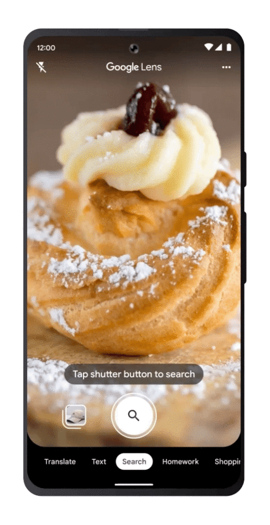 Using Google Lens to find nearby locations by taking a photo of a cake.