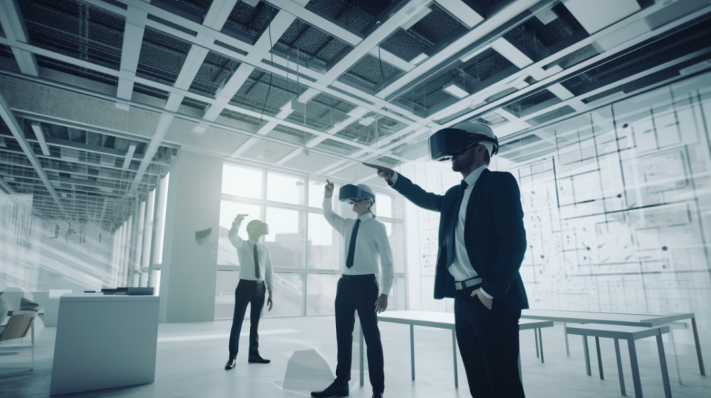 Virtual Reality technology being used by architects in a real estate project in a building.